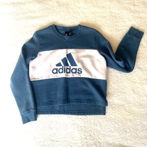 adidas Women’s PG Crew Cropped Short Waste Sweatshirt, Blue White, Size Medium M